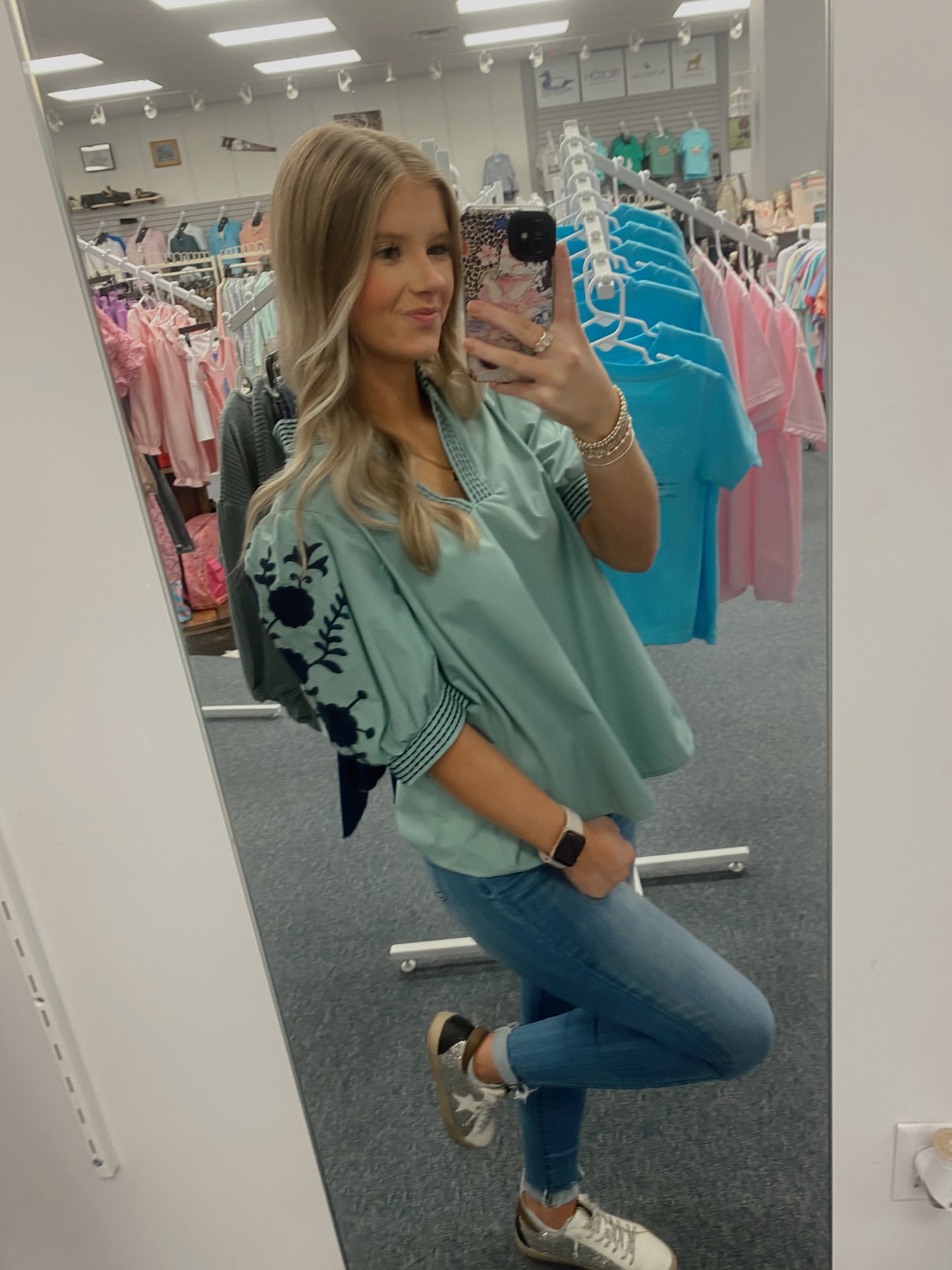 Dark Sage Embroidered Top by Entro