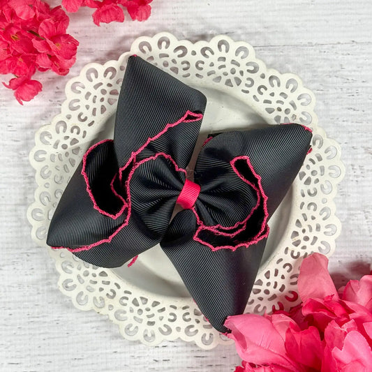 Black w/Hot Pink Moonstitch Hair Bow
