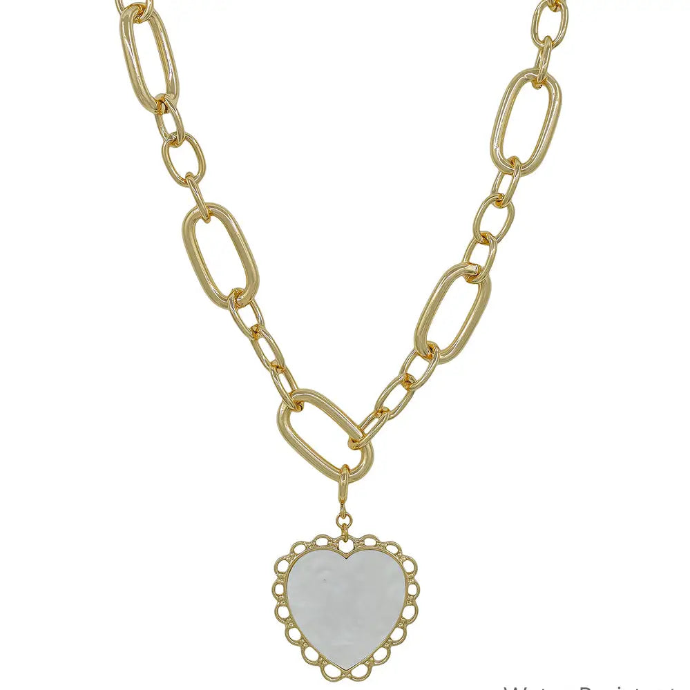 Gold Chunky Oval Link Chain w/Heart