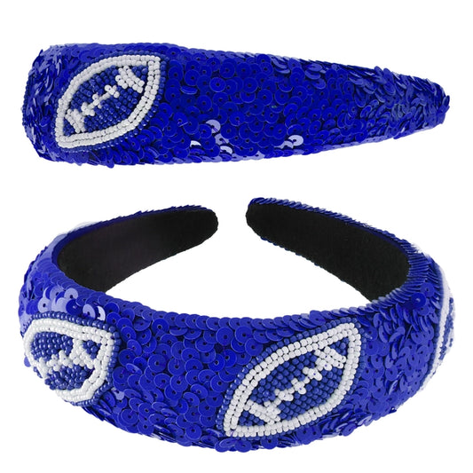 Game Day Sequin Headband Royal Blue/White