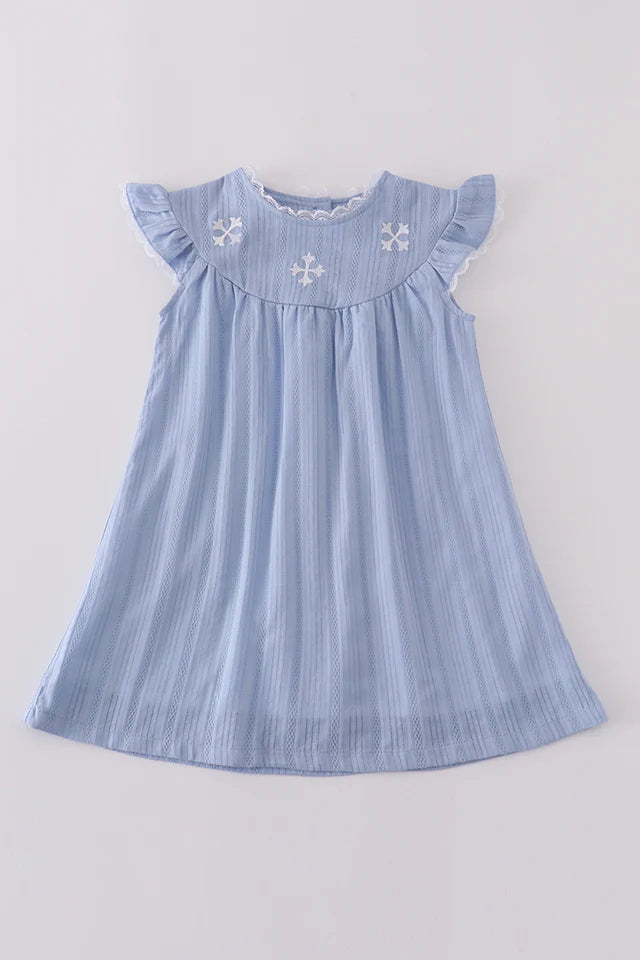 Premium Blue Cross Embroidery Dress