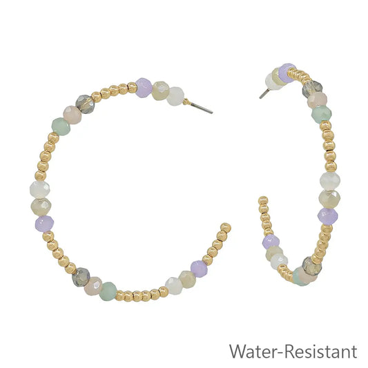 Gold Beaded W/Multi Crystals 2" Hoops