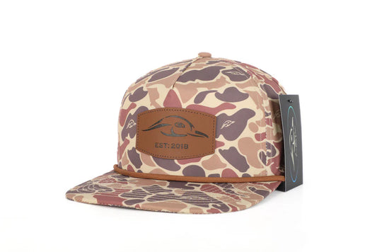 American Flyway Waterfowl Leather Patch Brown Old School Camo Vintage Rope Old School Hat