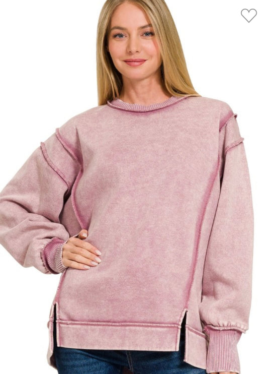 Lt Rose Acid Wash Sweatshirt
