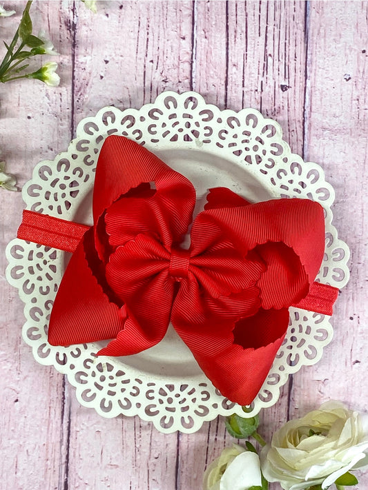 Red Oversize Scalloped Bow Headband