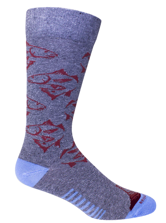 Brown Dog Red Fish Socks Lt Grey