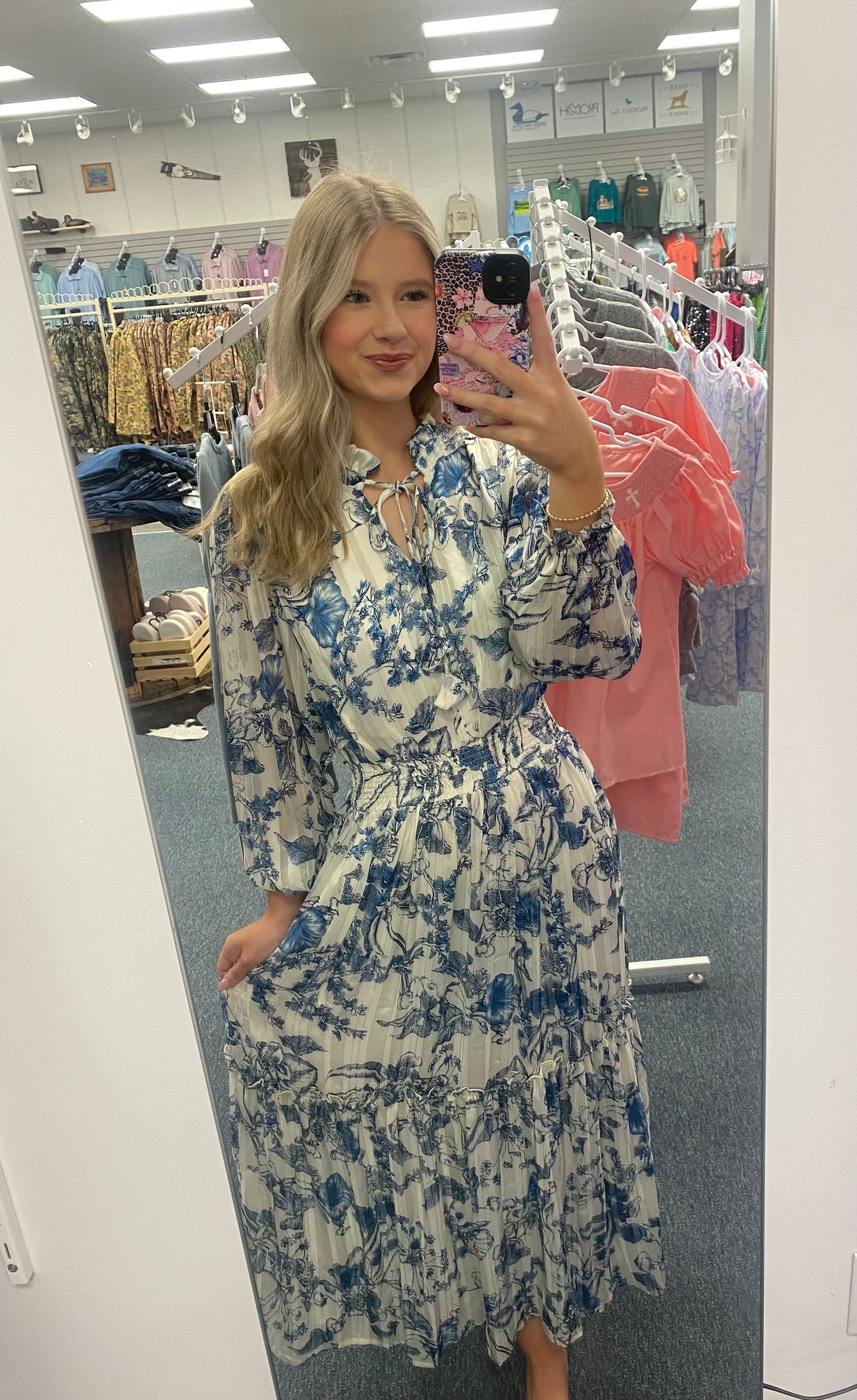 Lurex Blue Floral Print Midi Dress