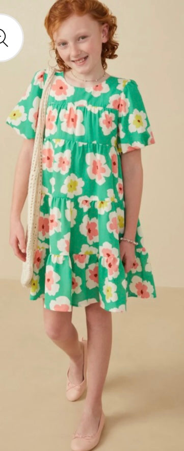 Girls Floral Puff Sleeve Dress