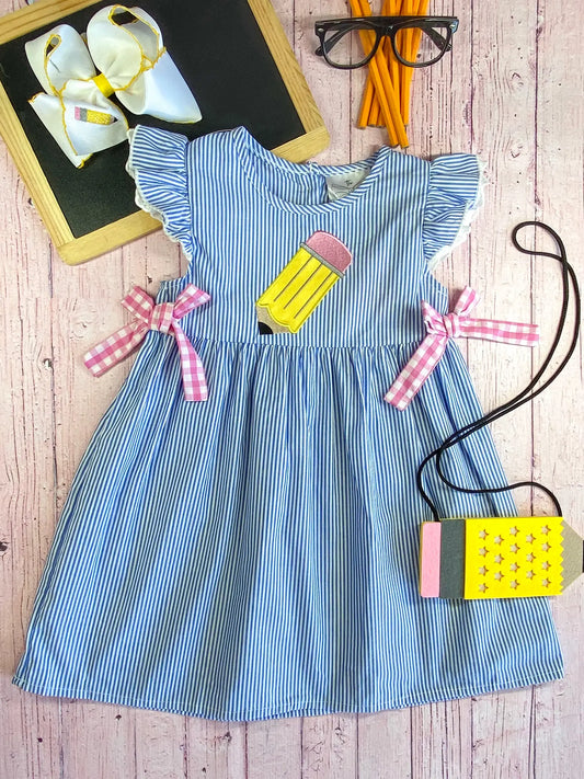 Pencil Applique Blue Dress