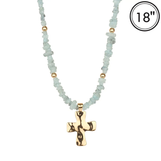 Mint Natural Stone w/Gold Cross