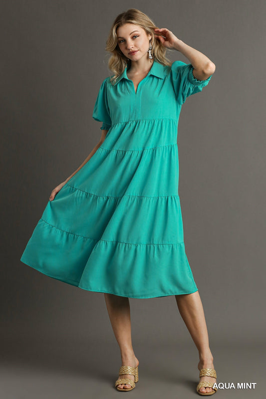 Umgee Teal Tiered Maxi Dress