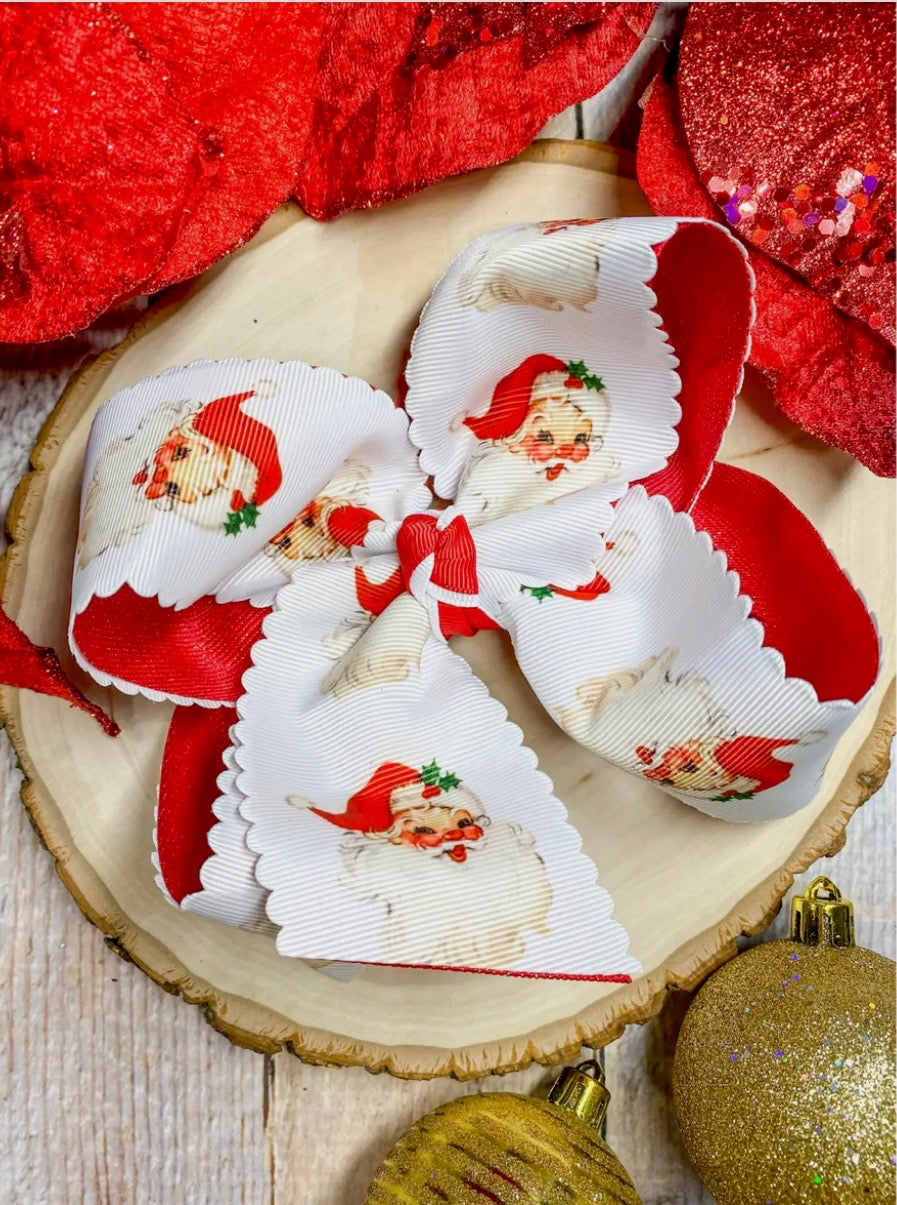 Scalloped Red Santa Hair Bow