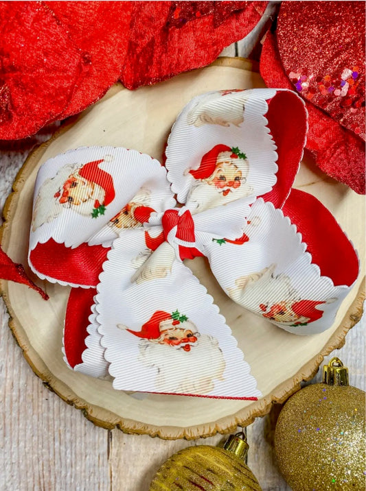 Scalloped Red Santa Hair Bow