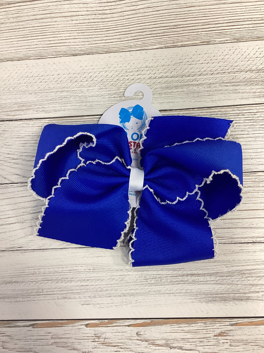 Wee Ones King Moonstitch Grosgrain Hair Bow with Contrasting Wrap - Blue & White