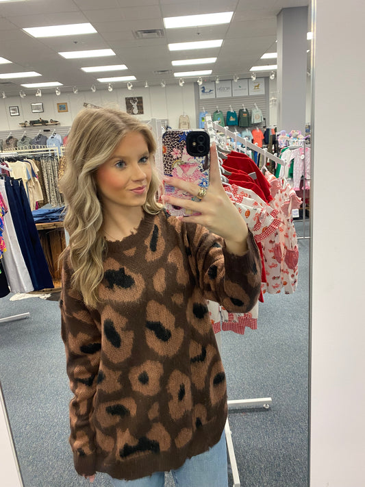 Umgee Brown Leopard Sweater