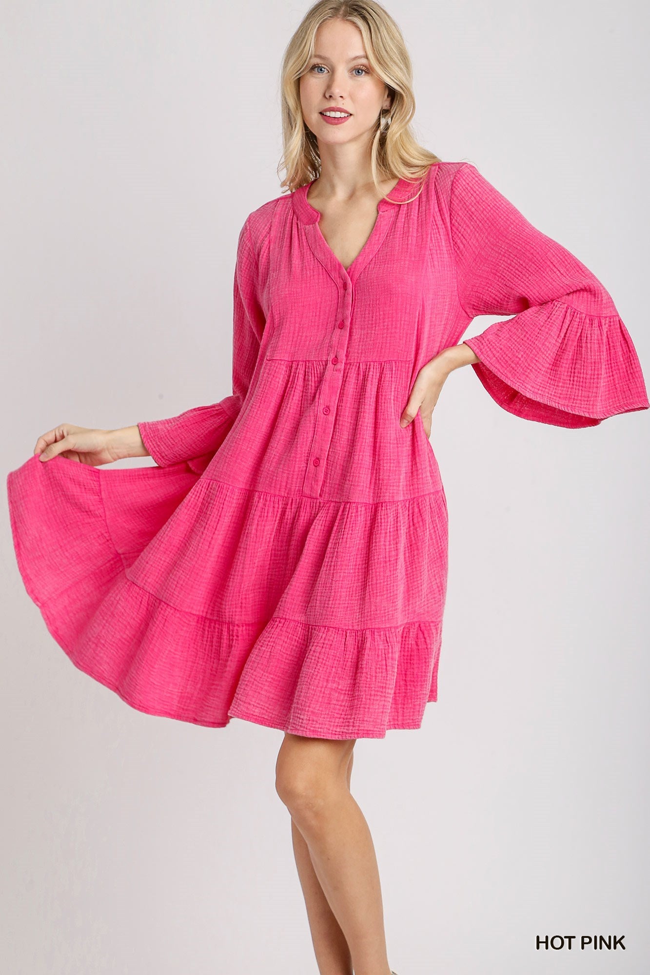 Umgee Pink Cotton Gauze Babydoll Dress