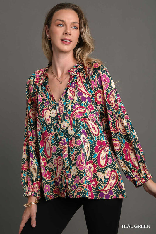 The Umgee Paisley Ruffle Blouse