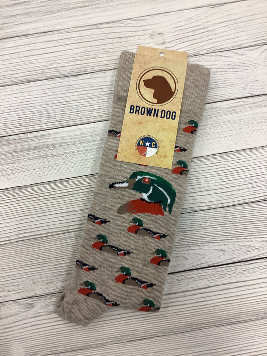 Brown Dog Wood Duck Socks in Color Oatmeal