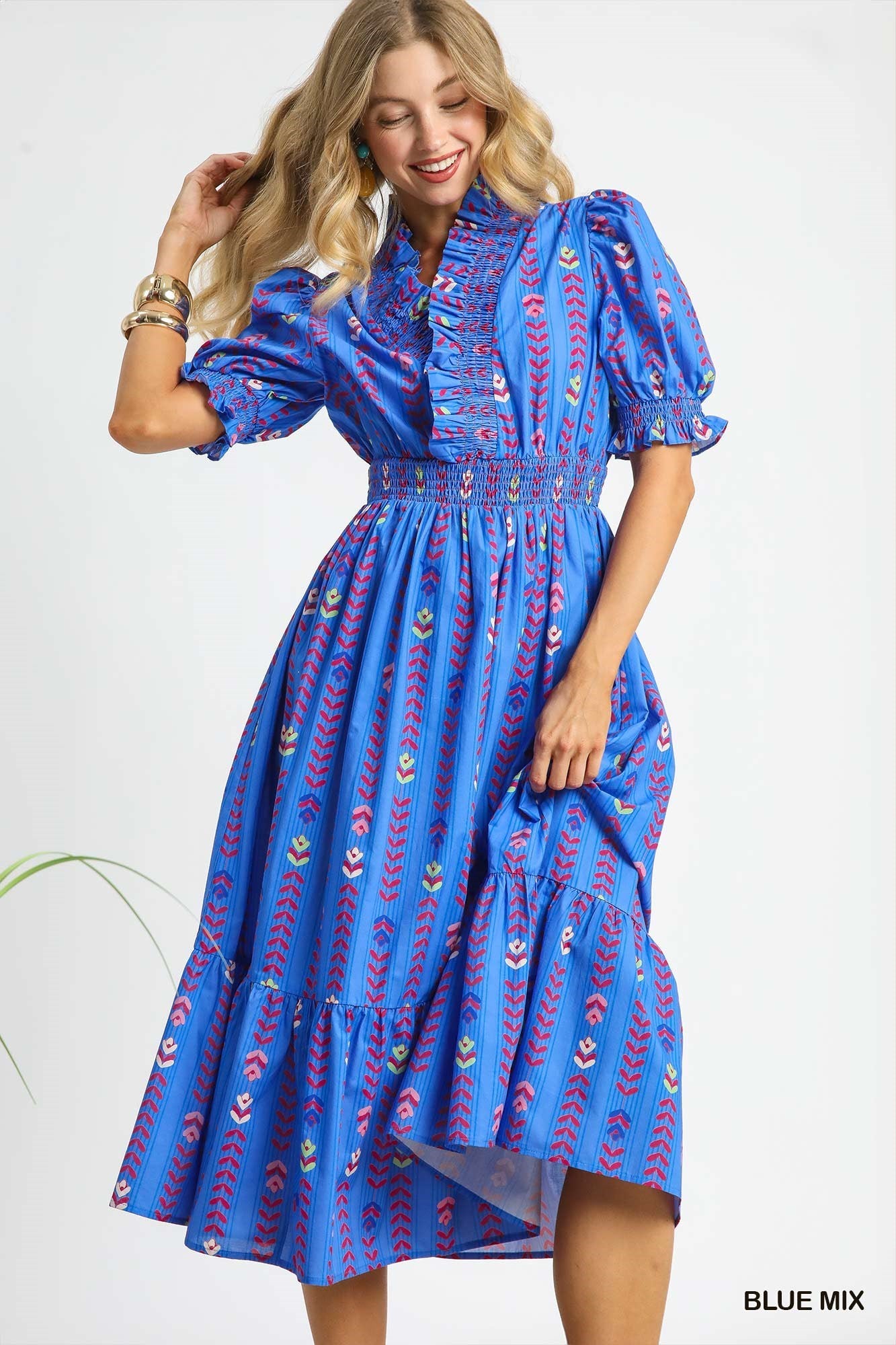 Blue Vibrant Ruffle Dress by Umgee