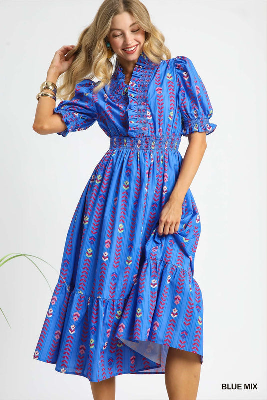 Blue Vibrant Ruffle Dress by Umgee