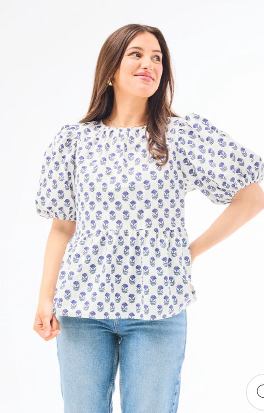 Mary Square Top Nina Floral Foulard Navy