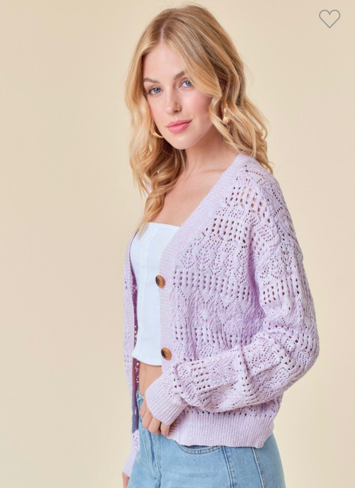 Lavender Knitted V Neck Cardigan