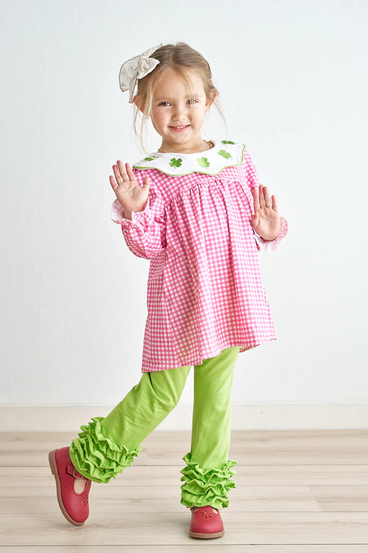 Pink St. Patrick’s Clover Embroidery 2pc Outfit