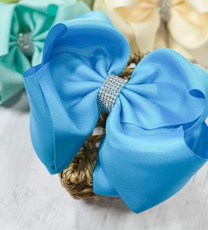 Lt Blue Rhinestone Hairbow 5.5”