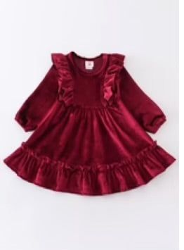 Girls Maroon Velvet Dress