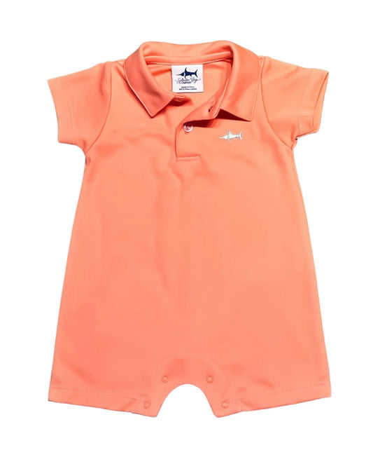 Saltwater Boys Polo Romper Coral