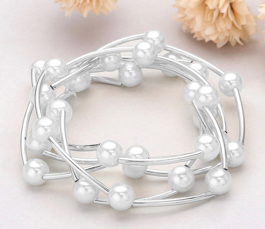 5pc Silver Pearl Blessing Bracelets