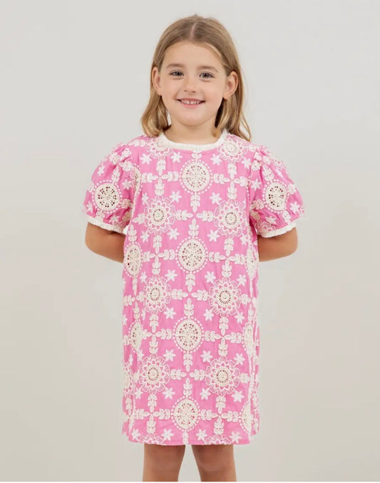 Girl's Floral Embroidered Short Sleeve Dress