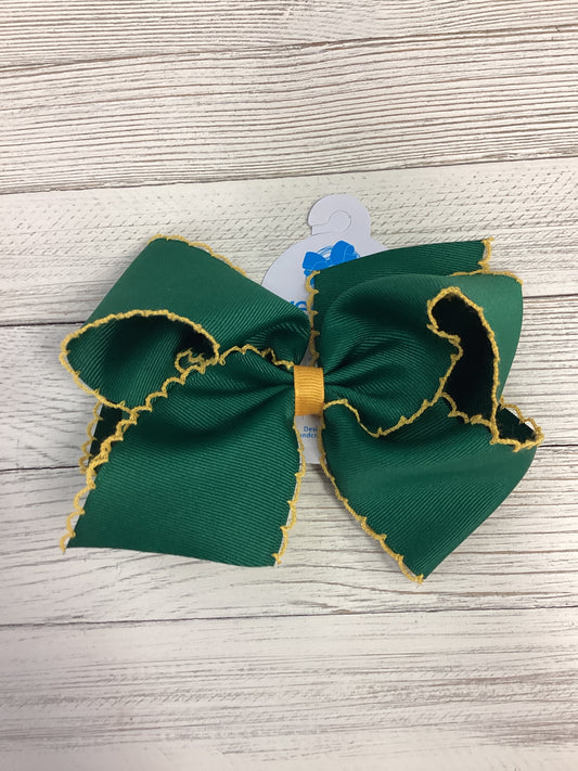 Wee Ones King Moonstitch Grosgrain Hair Bow with Contrasting Wrap - Green & Gold