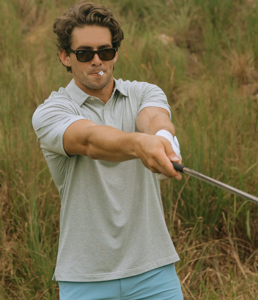SSCO Heather Madison Stripe Polo in Dusty Olive