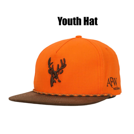 American Flyway Waterfowl Youth Blaze Orange and Brown Ripstop Buck Rope Hat