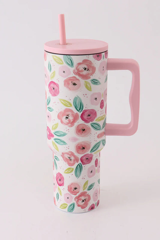 Pink Floral Stainless Steel 40oz Tumbler