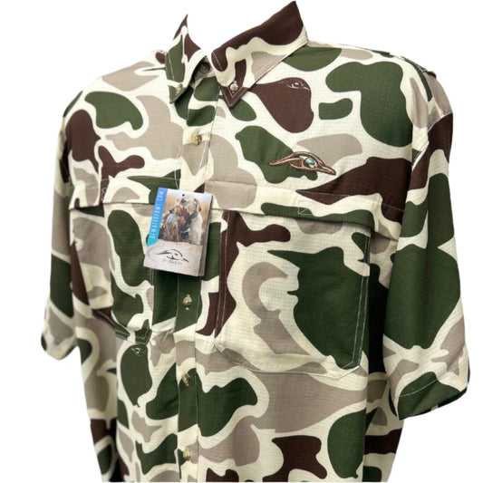 American Flyway Waterfowl AFW Wingshooter's Shirt in Green & Brown ol School Camo