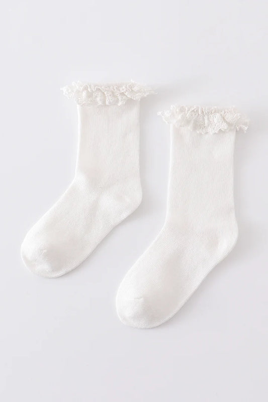 Girl's White Knit Socks