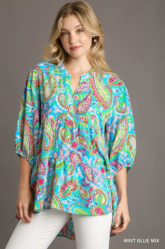 Umgee Paisley Top Mint/Blue Mix