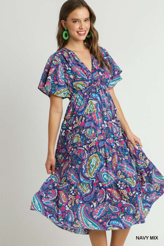 Navy Paisley Dress