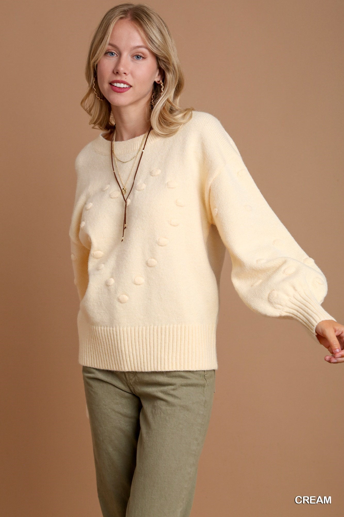 Cream Pom Pom Heart Sweater