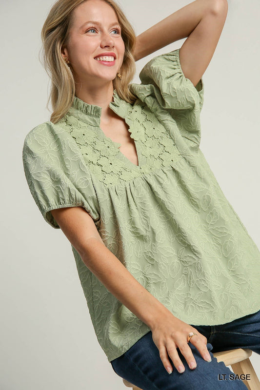 Sage Floral Jacquard Top