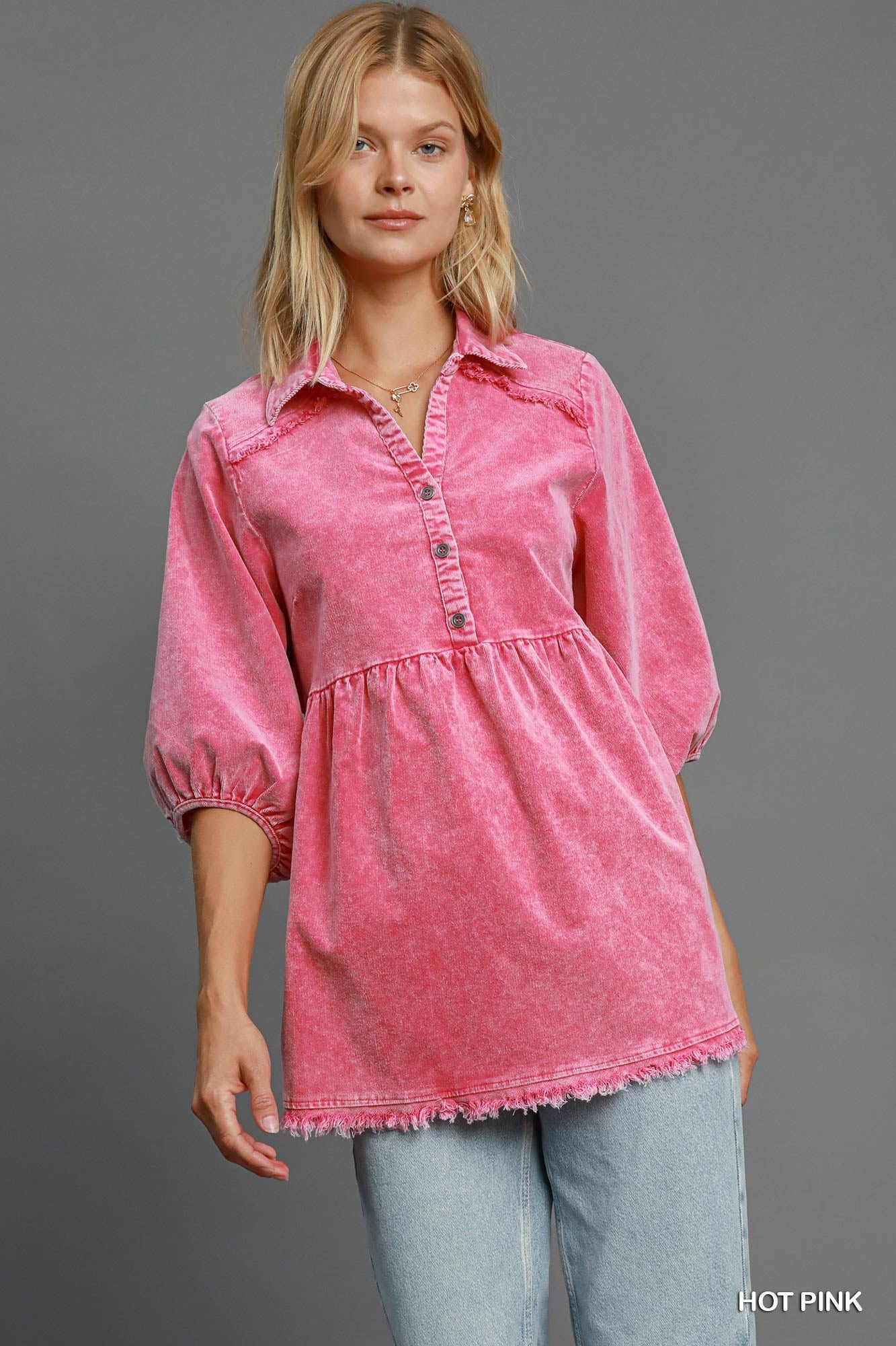 Pink Corduroy Tunic Top