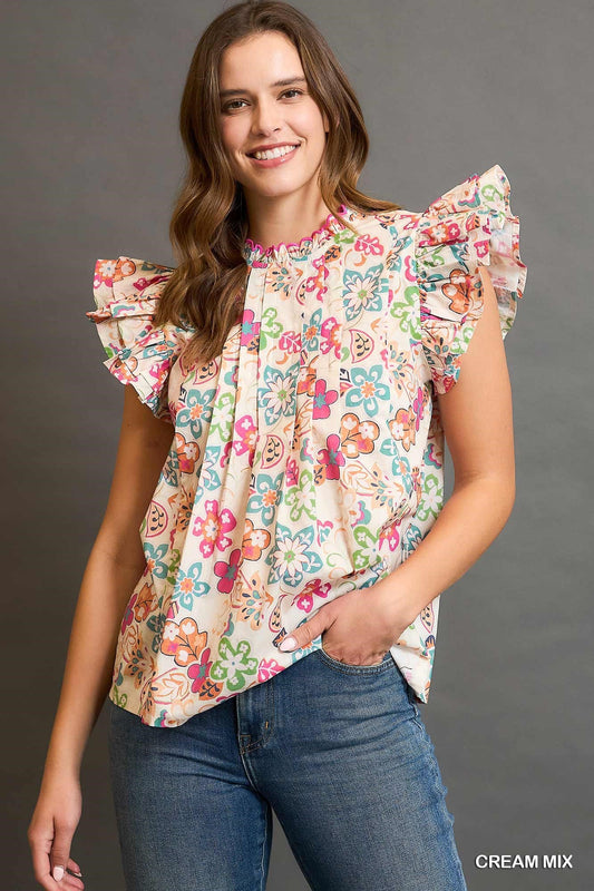 Cream Floral Top by Umgee