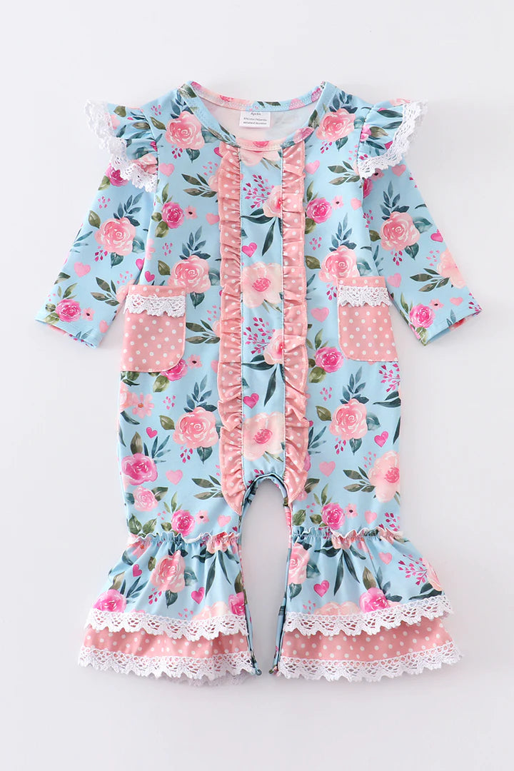 Girl's Blue Floral Romper