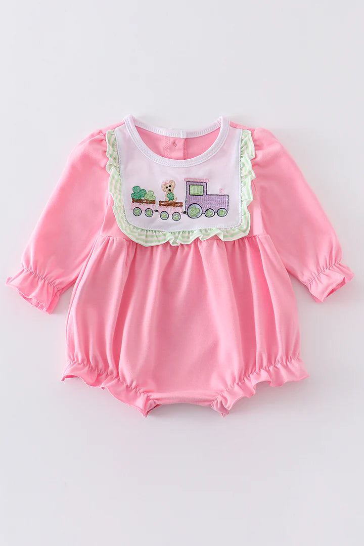 Pink Train St. Patrick’s Clover Embroidery