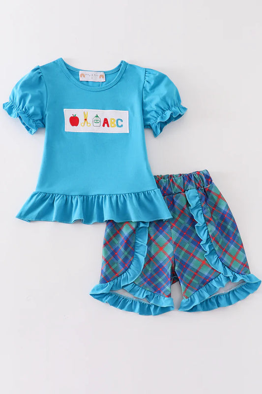 Blue Apple ABC Embroidery 2pc