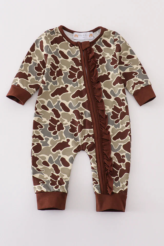 Camouflage Ruffle Zip Romper