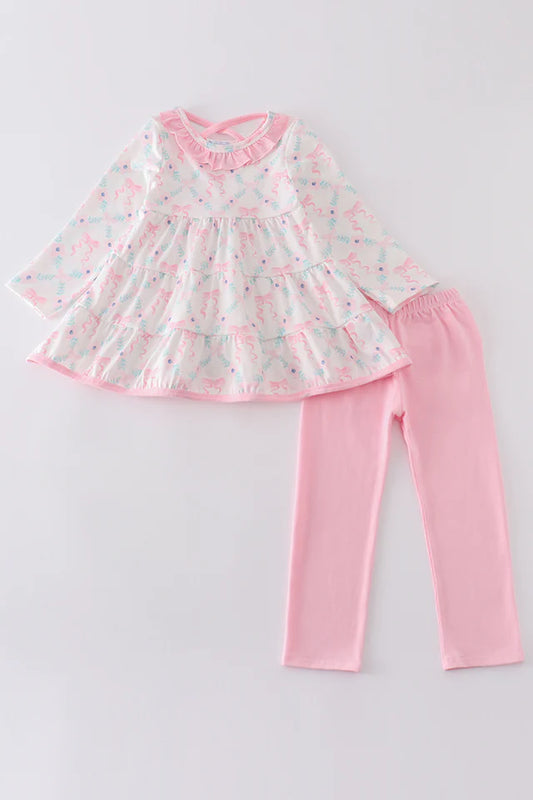 Girl's Pink Floral Ruffle 2pc Set