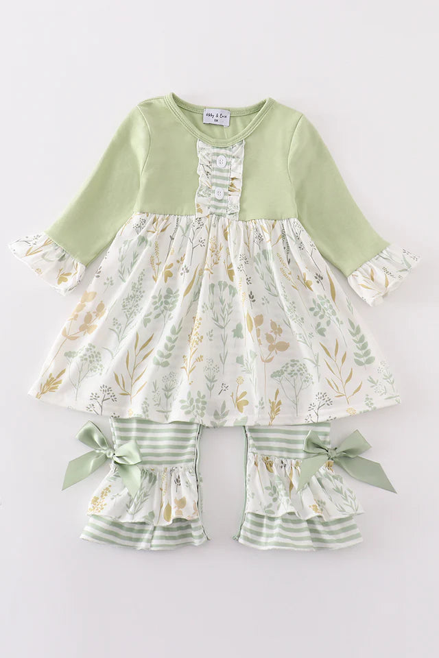 Girl's Green Botanical Romper